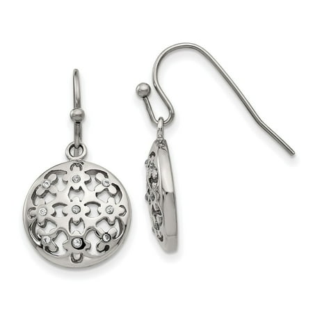 Primal Steel Stainless Steel Polished Cubic Zirconia Circle Shepherd Hook Earrings
