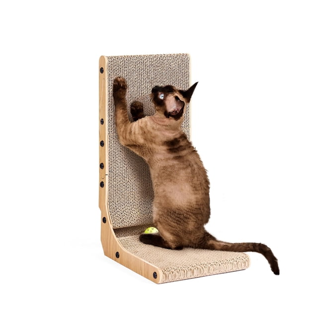 Cat Scratcher EHEYCIGA de cartón en forma de L con pelota de juguete de 48 cm