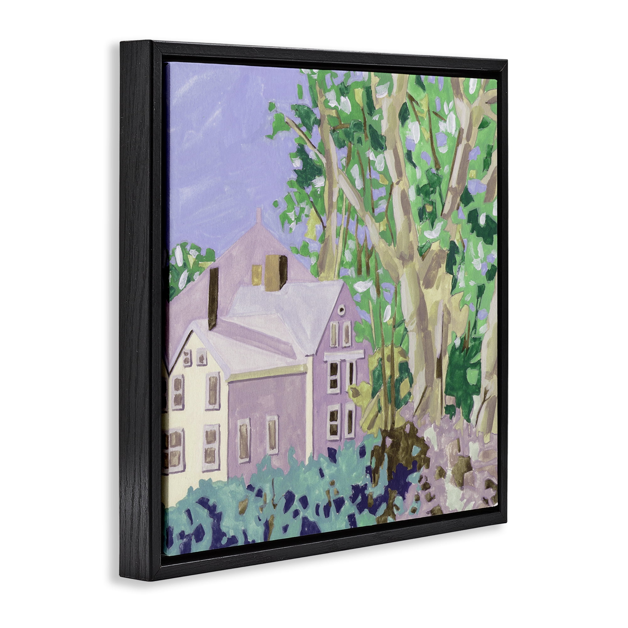Stupell Industries Building View Through Trees Buildings & Architecture Painting Black Floater Framed Canvas Art Print Wall Art, 18 x 18