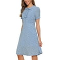thumbnail image 4 of INSPIRE CHIC Women's Peter Pan Collar Tie Neck Short Sleeves A-Line Elegant Belted Vintage Floral Dress XS Sky Blue, 4 of 6