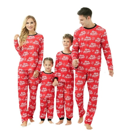 

Biekopu Christmas Family Matching Pajamas Letters Print Long-Sleeve Tops with Pants Suit
