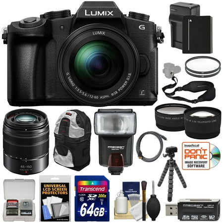 Panasonic Lumix DMC-G85 4K Wi-Fi Digital Camera & 12-60mm Lens + 45-150mm Lens + 64GB Card + Battery + Backpack + Tripod + Flash + Tele/Wide Lens Kit
