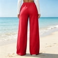 thumbnail image 4 of Women's Wide Leg Pants High Waisted Drawstring Elastic Waist Loose Fit Solid Color Palazzo Lounge Trousers with Pockets, 4 of 5