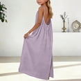 thumbnail image 4 of DORKASM Girls' Casual Spaghetti Strap Backless Linen Maxi Dress with Side Slit: Daily Dress Light Purple 100, 4 of 6