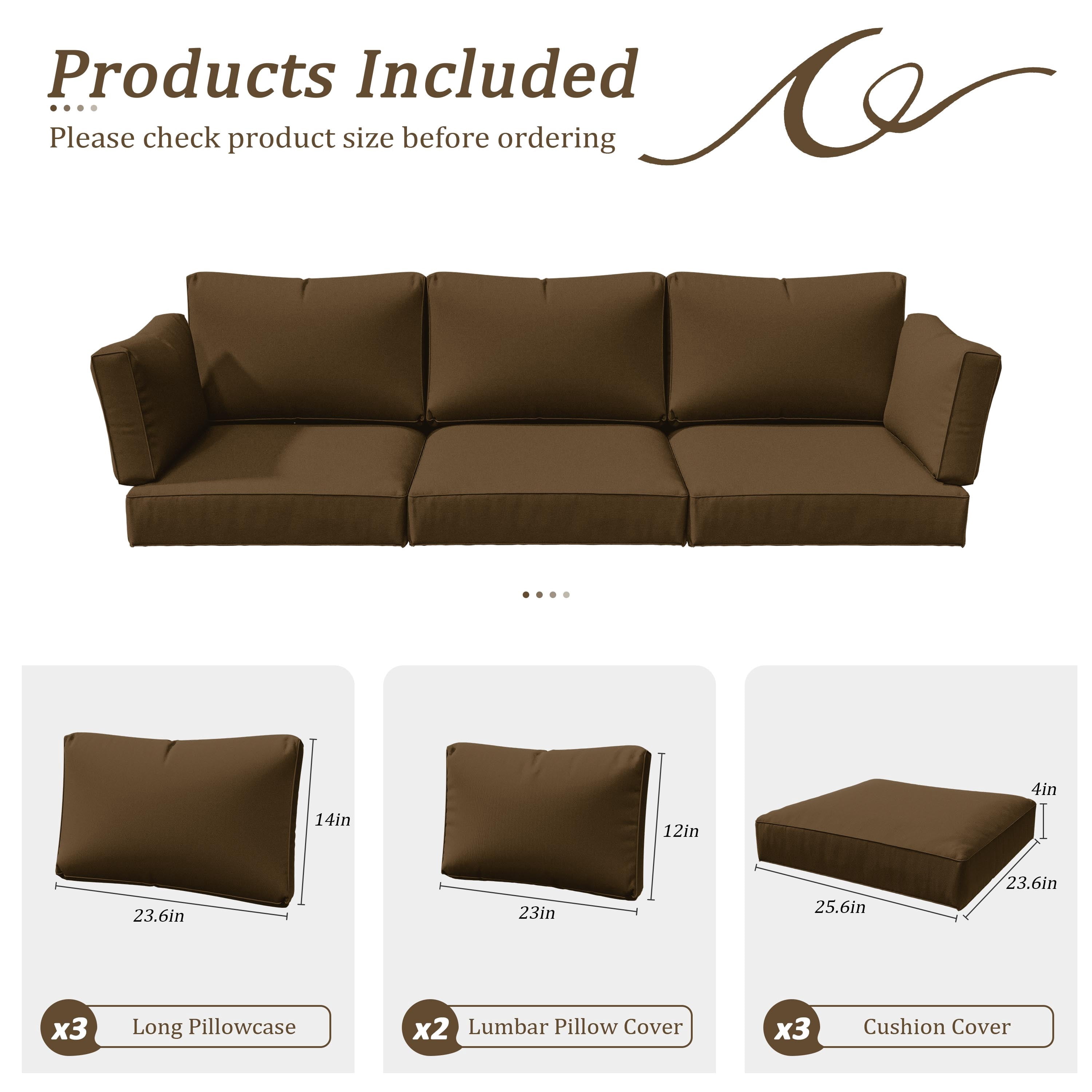 Pakunoda 8Pcs Cushion Covers for Outdoor Furniture, Waterproof Patio Cushion Covers Replacement Slipcovers with Zipper, Washable Reusable Outdoor Cushion Covers Chocolate, Covers Only
