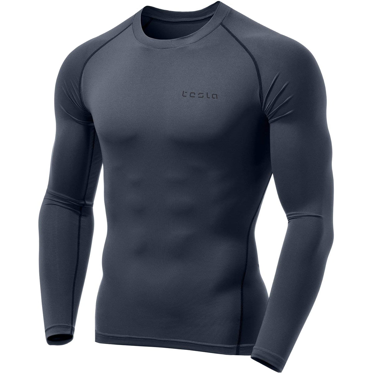 TSLA Tesla Men's Long Sleeve Shirt Cool Dry Compression MUD01 BLUE MED NAVY NEW 