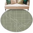 thumbnail image 2 of Lines Round Living Room Rugs 5 ft, Abstarct Geometric White Lines Green Washable Area Rug with Non-Slip Sturdy Edge Binding Round Carpet for Entryway Kitchen Bedroom Bathroom, 2 of 9