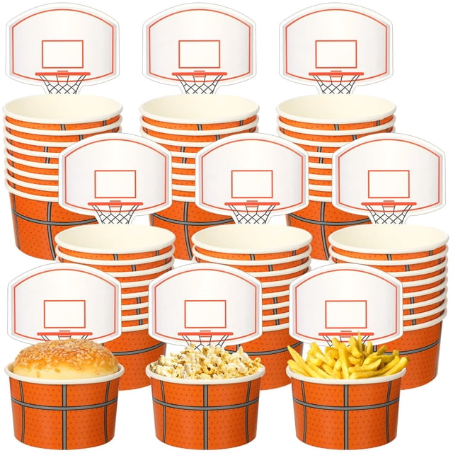Vasos Sunnyray para aperitivos con forma de aro de baloncesto, 48 juegos, 250 ml, papel