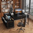 thumbnail image 4 of Computer Desk with Fabric File Drawers Cabinet, 57 Inch Home Office Desks with Filing Cabinet Printer Stand for Small Space, Study Writing Table PC Desks for Bedroom,Black, 4 of 16