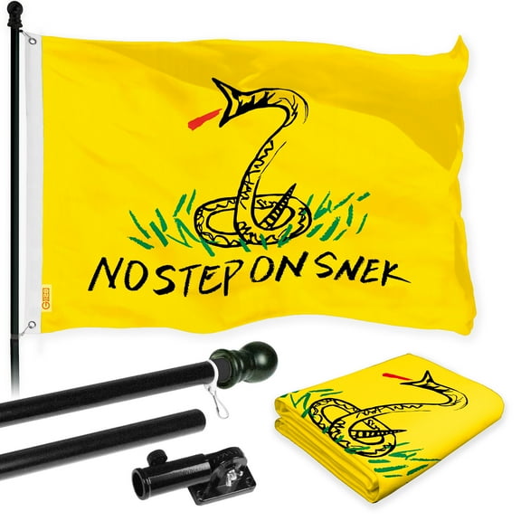 G128 Combo Pack: Flag Pole 6 FT Black Tangle Free & No Step On Snek Flag 3x5ft 150D Printed Polyester