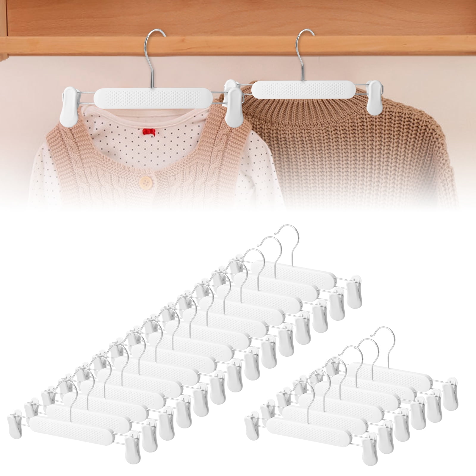 20Pcs Plastic Skirt Pant Hangers with Adjustable Clips Frosted Embossing Clothes Shorts Hanger with 360° Swivel Hook for Women Men Kids