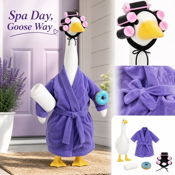 Porch Goose Outfit Porch Goose Clothes 23 Inch Funny Porch Outfits with Curler Wig Bathrobe Set Decor for Outdoor Lawn Porch Display, 1 Pack