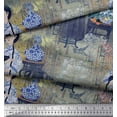 thumbnail image 2 of Soimoi Polyester Crepe Fabric Flower Vase,Cat & Girl Human Figure Print Fabric by The Yard 42 Inch Wide, 2 of 3