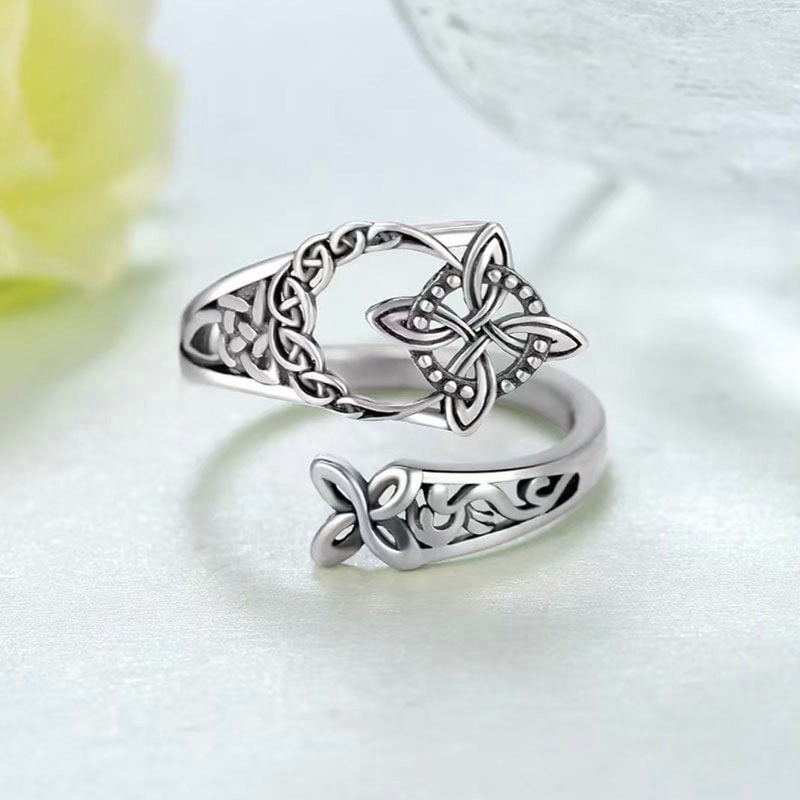 Celtic Knot Ring for Women, Adjustable Open Band Thumb Ring, Geometric Hollow Out Knuckle Ring, Vintage Inspired Stackable Ring, Sterling Silver Plated Jewelry Gift