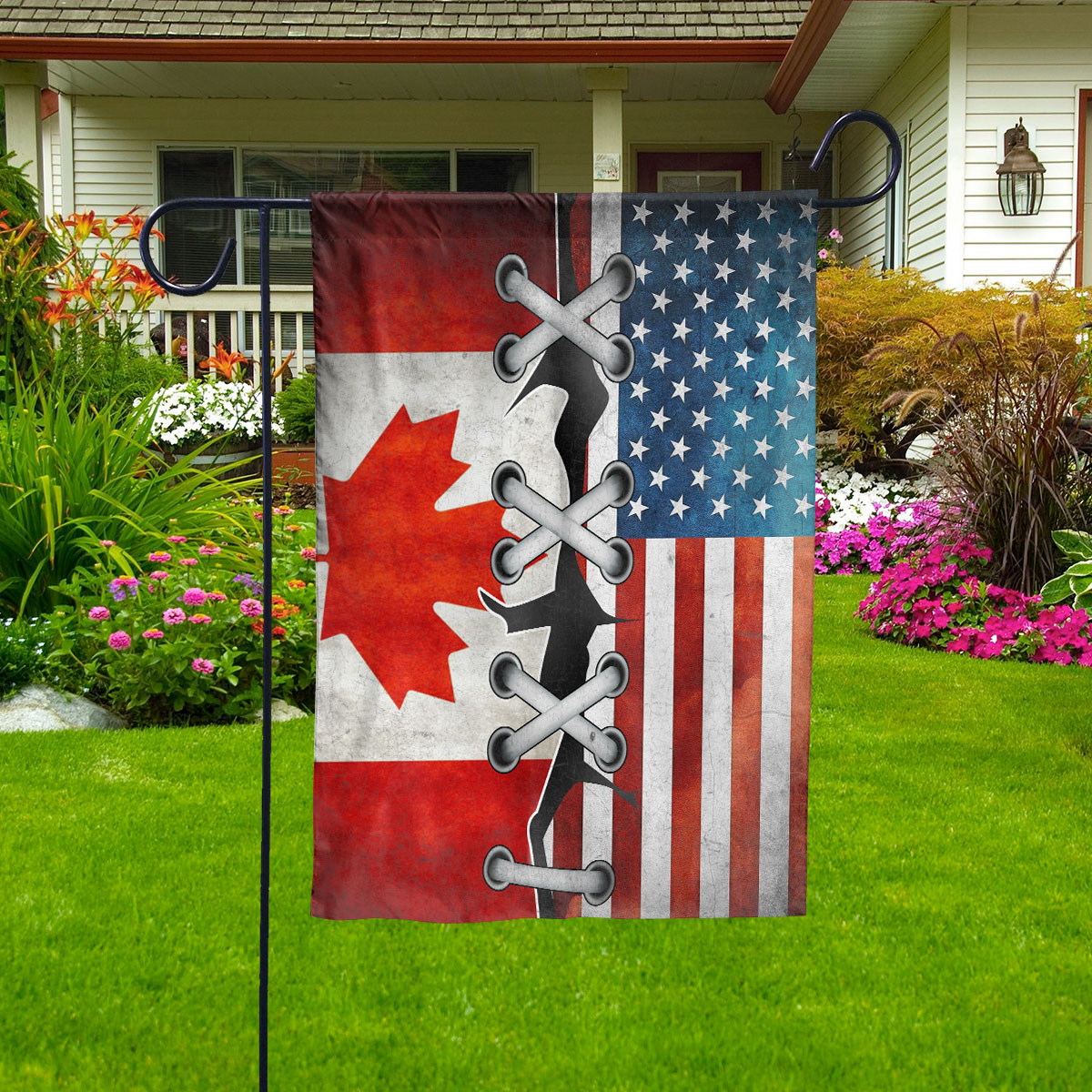 Flag Made In America With Canadian Parts Canadian American Friendship Root Proud House Flag, Double-Sided Decorative Outdoor Flag, Patriotic Polyester Yard Flag 29.5 x 39.5 in