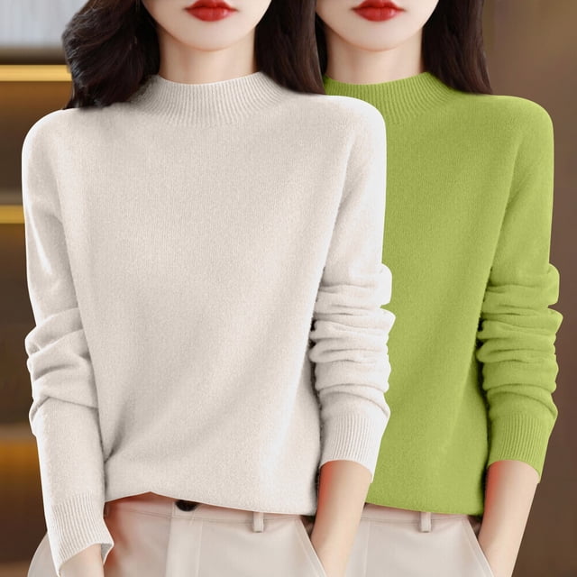 Chandail à Col Rond pour Femmes, Automne et Hiver, 2 Pcs, Couleur Unie, Doux et Confortable