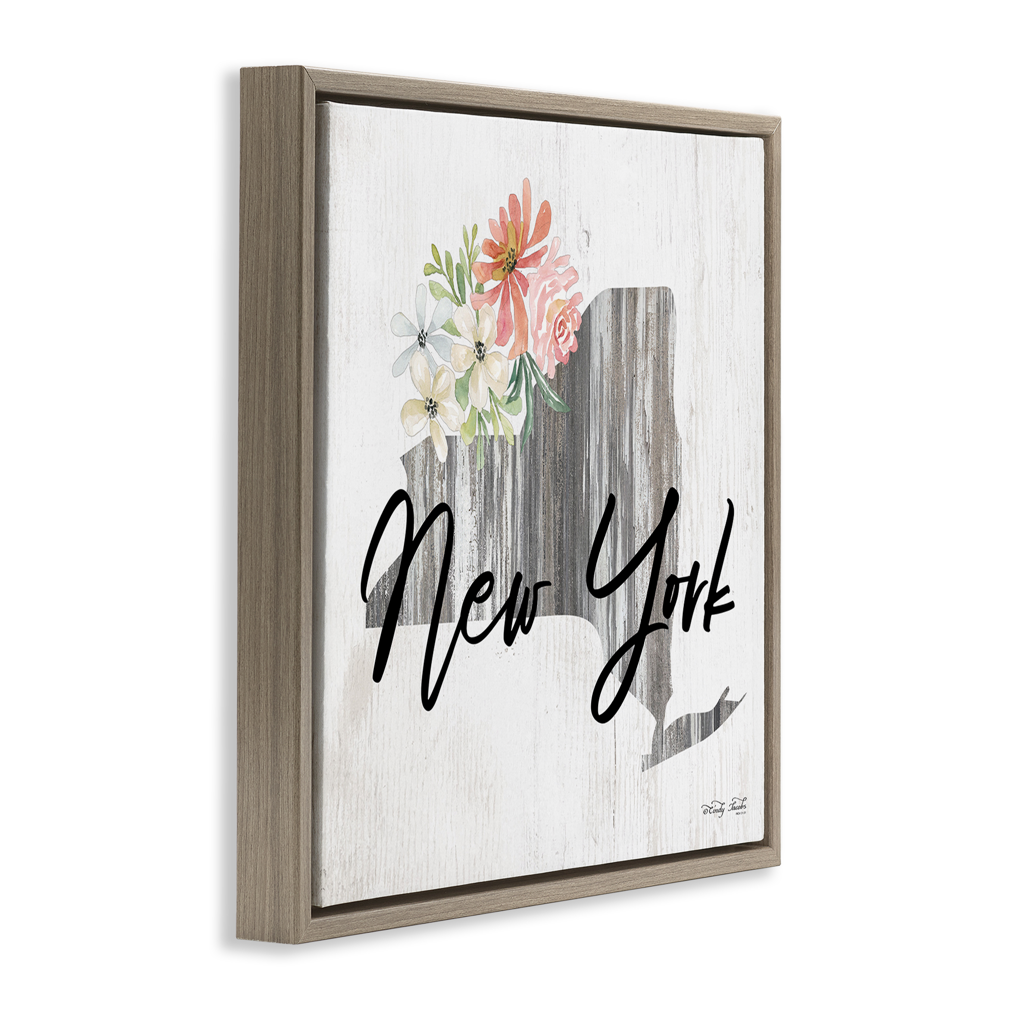 Stupell Industries Shabby Chic New York Botanical & Floral Painting Brown Floater Framed Canvas Art Print Wall Art, 18 x 18