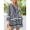 thumbnail image 2 of Caoirhny Women Flowy Dress Casual Contrast Color Loose V Neck Long Sleeve Party Dress for Beach Cocktail Club Streetwear, 2 of 9