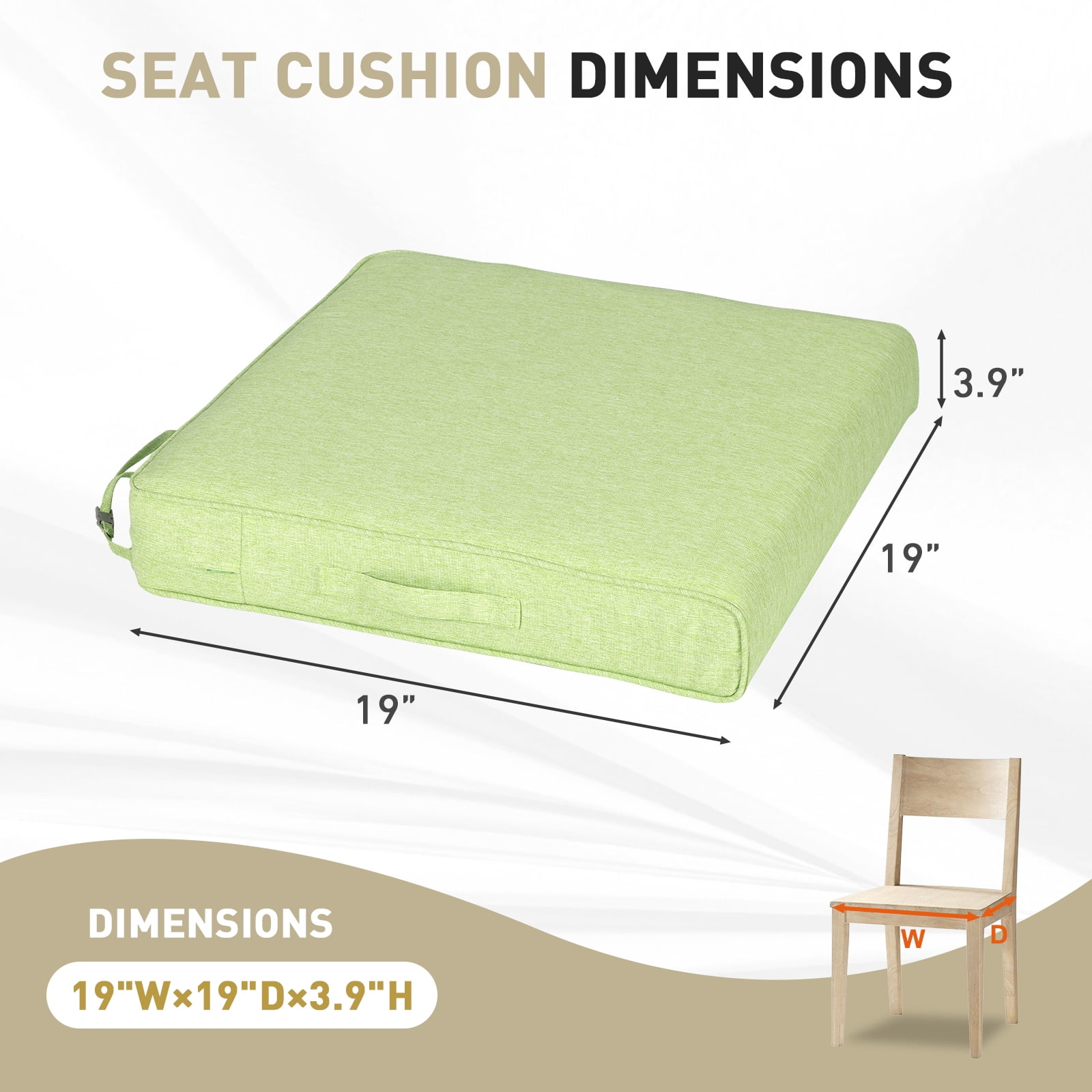 BPS Outdoor Chair Cushions Set of 2, 19" x 19" Water Resistant Outdoor Seat Cushions for Patio Furniture Dining Chair Pads Replacement, Green