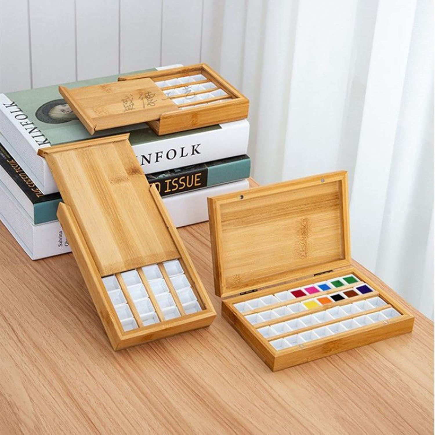 ABCISI 1 Piece 36 Grids Empty Watercolor Palette Box with Pull-Out Cover, Compartment Art Storage Case for Travel, Portable Design for Artists to Mix and Carry Watercolors Anywhere