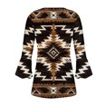 thumbnail image 5 of Women's Retro Tshirts Aztec Pullover Tunic Tops Button V Neck Pleated Shirt Flare 3/4 Sleeve Blouse, 5 of 5