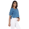 thumbnail image 3 of Bimba Summer Roll-up Sleeve Chambray Top Short Blouse Floral Embroidered Crop Top for Women's, 3 of 7