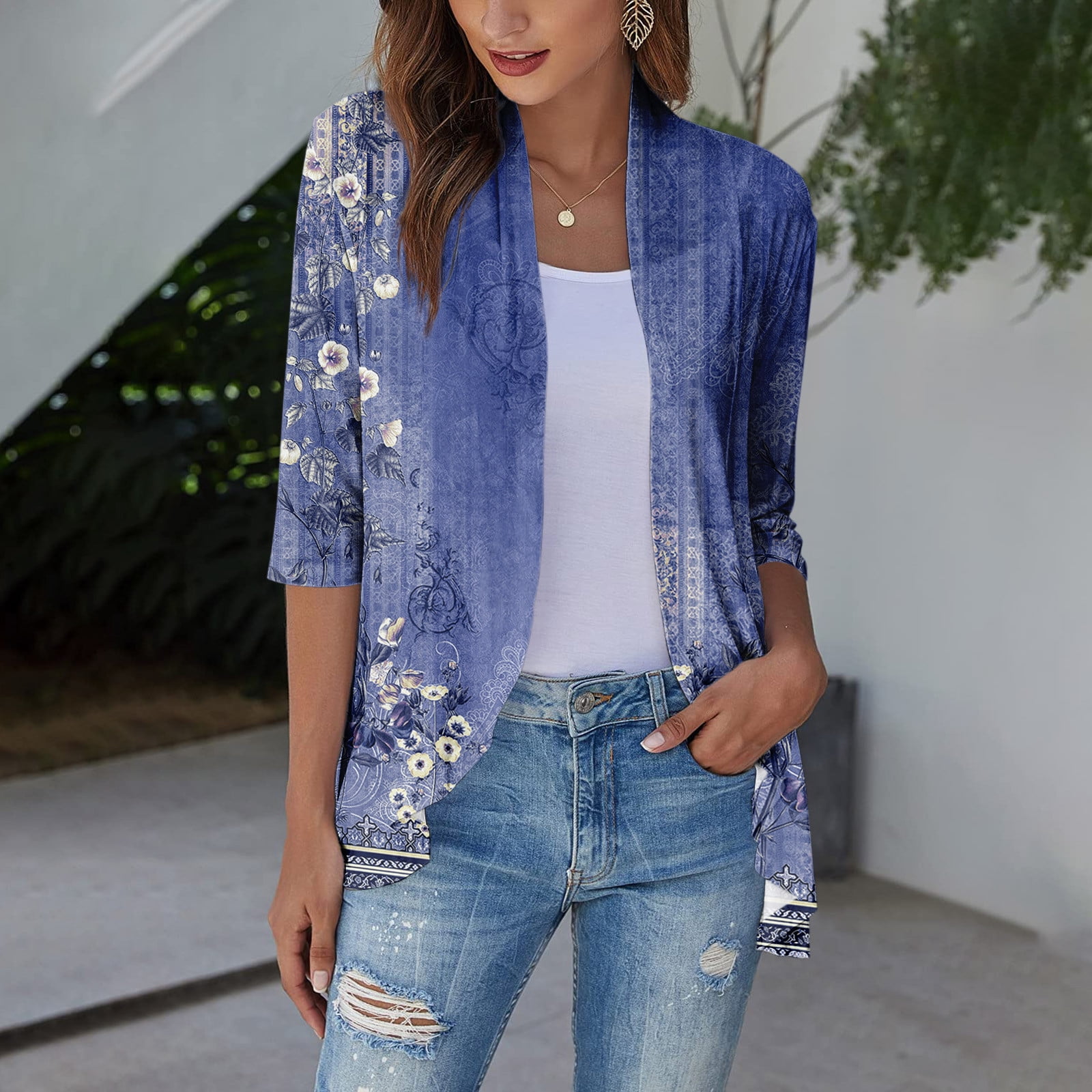 TQWQT Sheer Cardigans for Women Summer 3/4 Sleeve Open Front