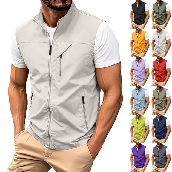 Awwp Men's Lightweight Vest Sleeveless Outdoor Work Jacket for Travel Hiking Running Multi-Pocket Utility Vest Dark Purple Size: L