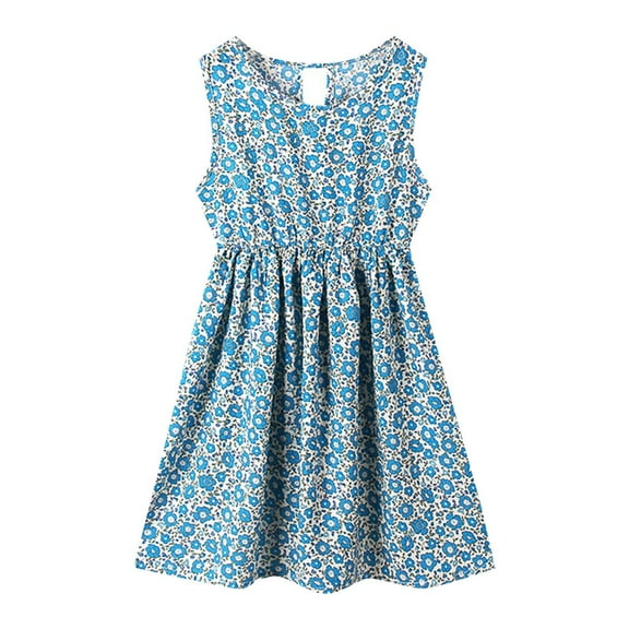 Ruyang Girls Hawaii Beach Dress Summer Soft Sleeveless Round Neck Floral Dresses Holiday Outing Flowy Causal Dress 3-12 Years