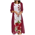 thumbnail image 1 of Vestido sin mangas con cuello redondo y estampado floral informal para mujer Conjunto de dos piezas de abrigo sólido Pompotops ghjkhdj1890, 1 of 6