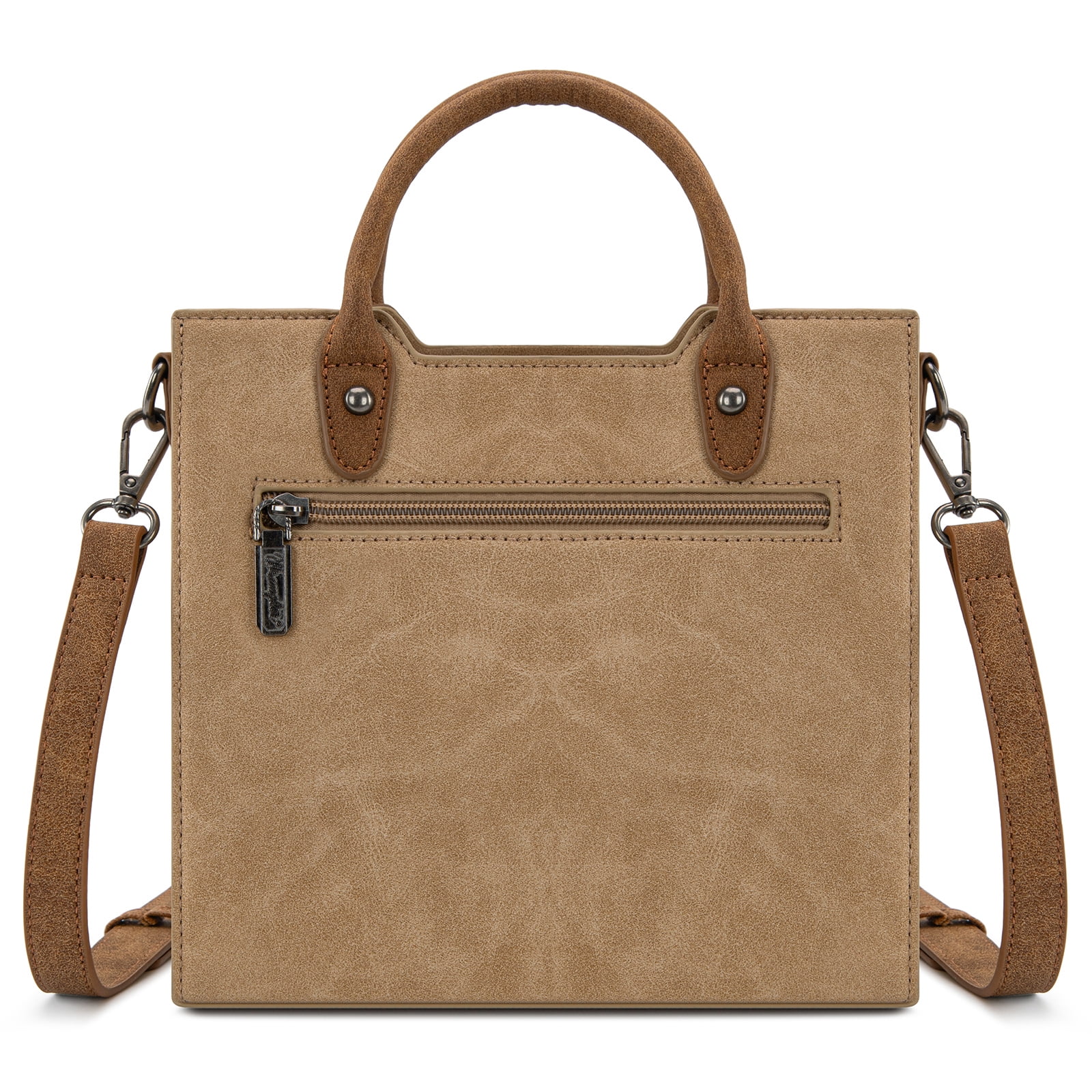Wrangler Womens Braided Tote Bag Western Style Suede Top Handle Handbag With Detachable Crossbody Strap, Tan