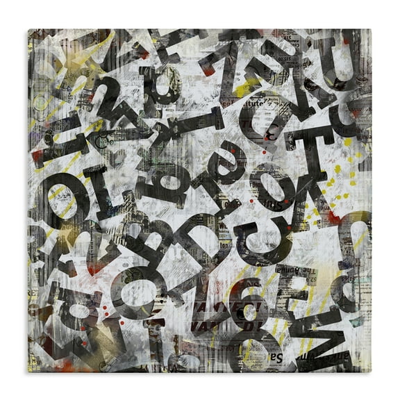 Stupell Industries Collaged Typography Letters Abstract Painting Wrapped Canvas Art Print Wall Art, 17 x 17