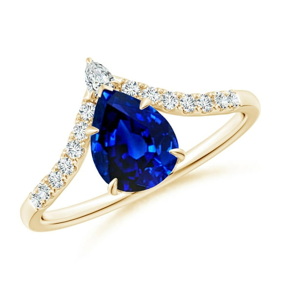 ANGARA Lab Grown 1.15 Ct Pear Blue Sapphire & Diamond Engagement Ring for Women in 14K Yellow Gold (Size-8x6mm) | Anniversary, Jewelry Gift for Women | Lab-Grown Blue Sapphire Ring