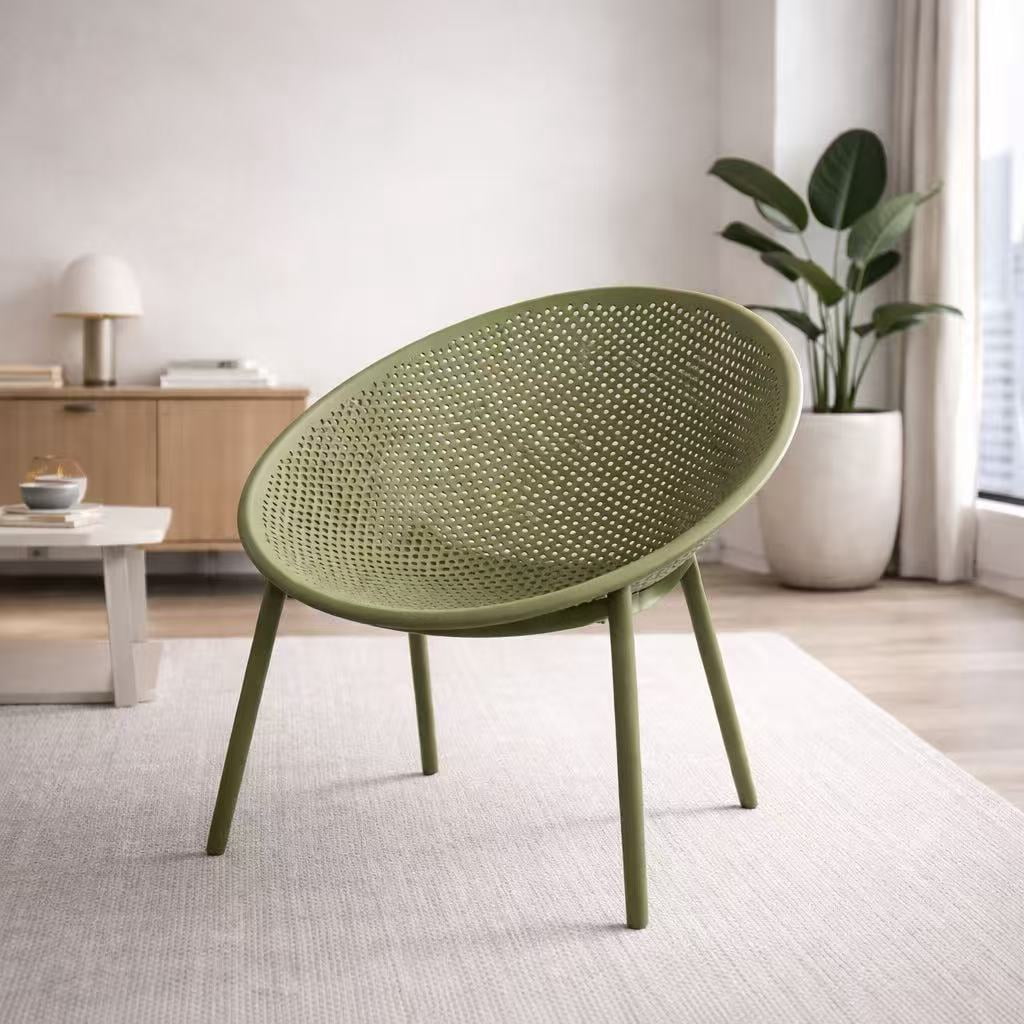 2xhome Set of 2 Modern Patio Chairs, Oval Acepulco With Dots Round Shape Contemporary Plastic Armless Dining Accent Chairs for Kitchen Living Room or Outdoor, Green