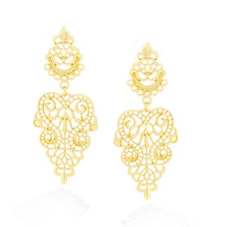 Filigree Bridal Earrings - Gold-Plated Filigree Drop Post Earrings