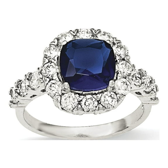 Primal Silver Sterling Silver Rhodium-plated Blue Glass and Cubic Zirconia Ring