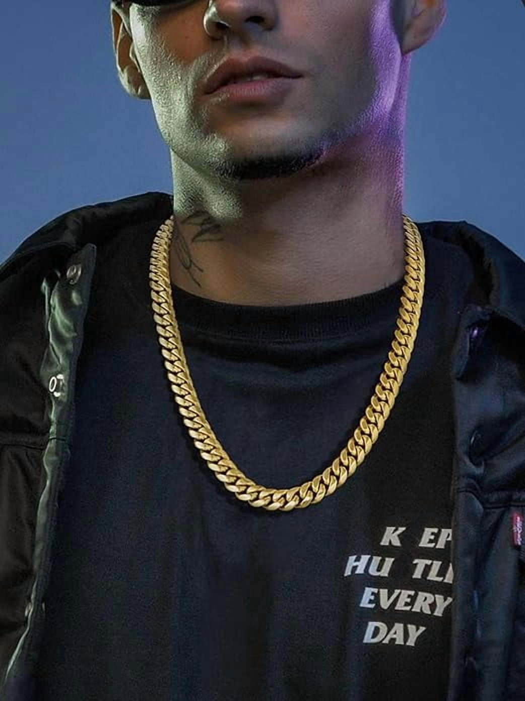 Muddy Jewelry Chunky Cuban Chain Necklace for Men, Stainless Steel Miami Gold Hip Hop Necklace, Multiple Widths (4.8mm, 6mm, 10mm, 14mm) and Lengths (14"-30"), Gift for Valentine's Day Birthday