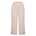 thumbnail image 4 of Cagogo Women's Plus Size Capri Pants Elastic Waist Casual Loose Pants with Pockets Solid Cropped Trousers Summer Beach Work Lounge, Beige M, 4 of 5