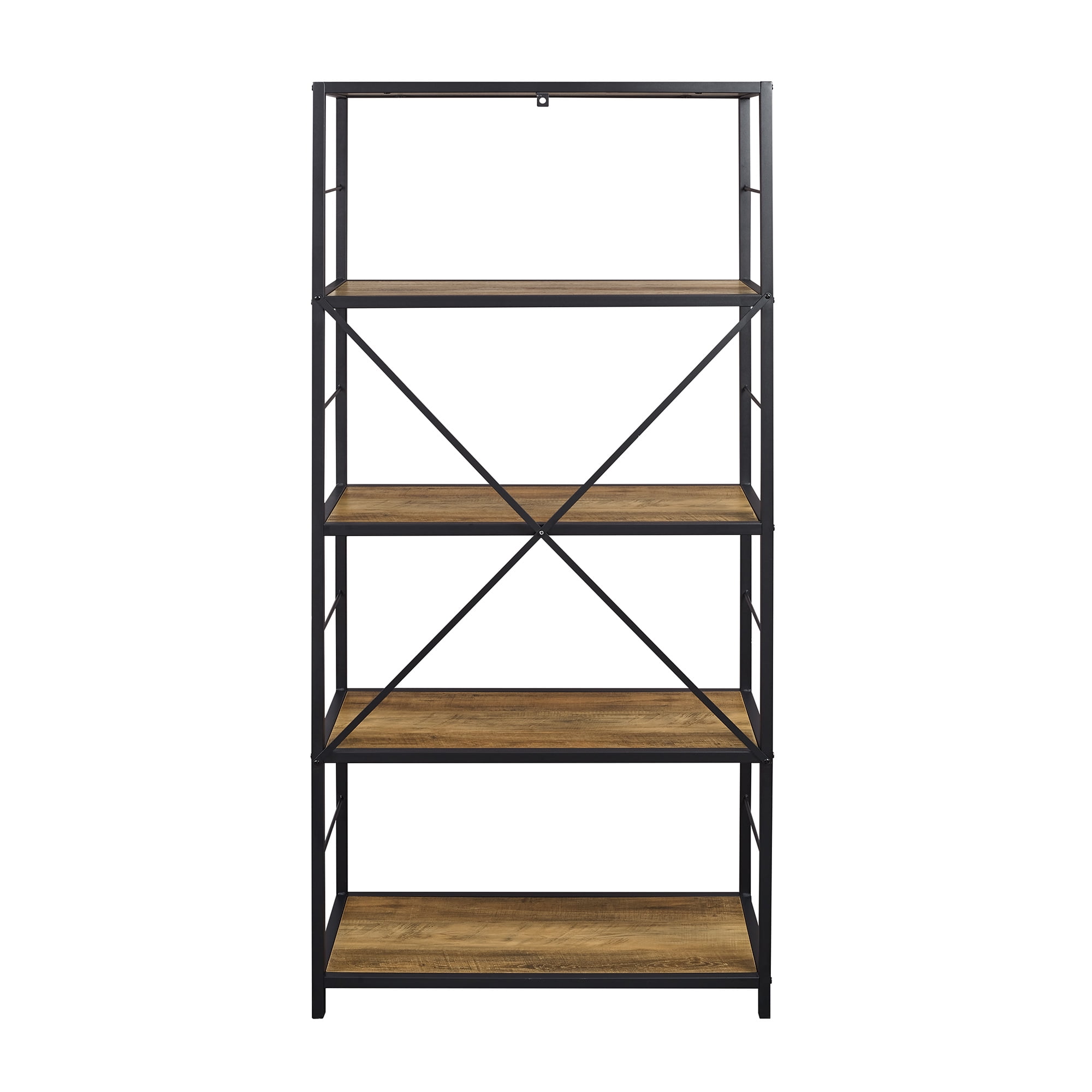 Walker Edison Rustic Metal and Media Bookcase, Reclaimed Barnwood