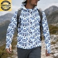 thumbnail image 5 of Havenx Upf 50+ Sun Protection Hooded Jacket for Men Camo Long Sleeve Full Zip Coat Thumbhole Hooded Rash Guard Jackets Hiking Running Fishing Athletic Workout Blouse,Dark Blue 2XL, 5 of 7