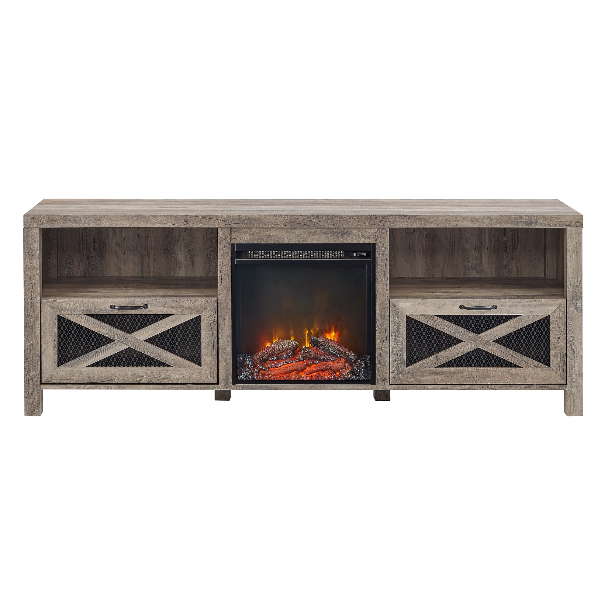 Walker Edison Farmhouse Fireplace TV Stand for TVs up to 80", Grey Wash