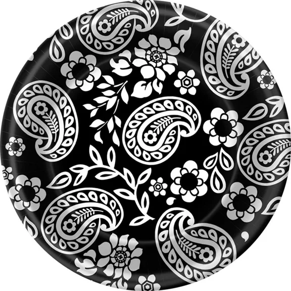 PURELY- Black White Paisley Modern Floral Wedding Garden Party 7" Paper Dessert Plates