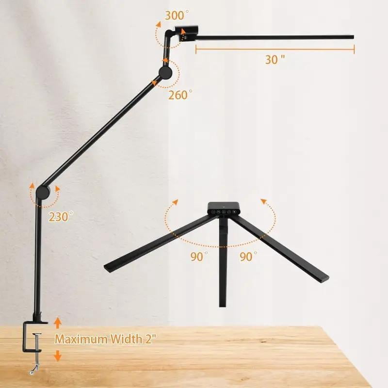 Led Desk Lamp with Clamp 24W Desk Lamps for Home Office Desk Lamp with Touch Function and Wireless Nemory Function, 5 Dimming Design (3000K-6000K) Double Head