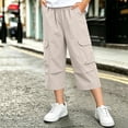thumbnail image 4 of Nilvkv Boys Cargo Pants, Boys Pants, Solid Color Cropped Joggers in Relaxed Fit with Side Pockets, cool choice for Outdoor Wear Beige 5-6 Years, 4 of 8