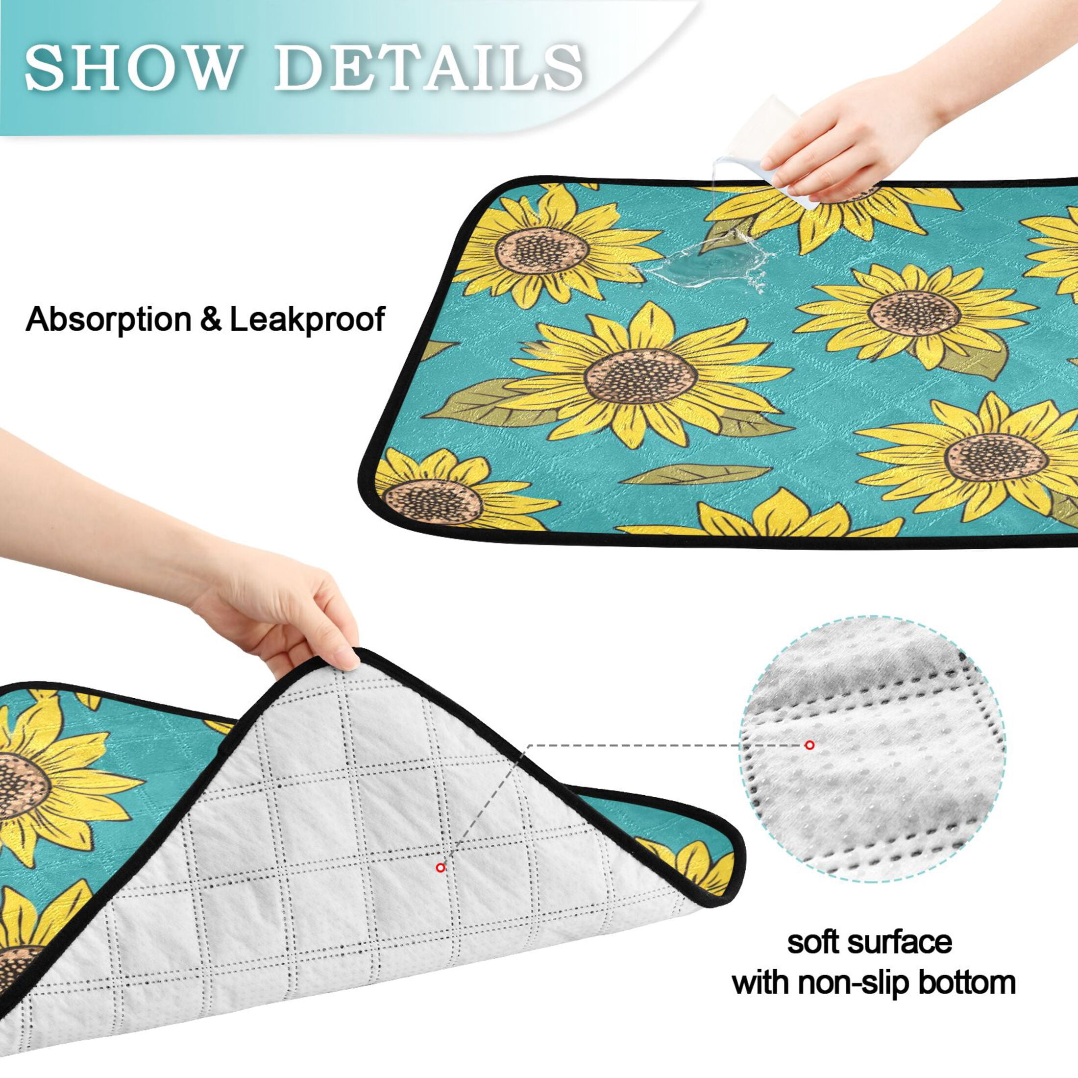 Washable Pet Pee Pads with Super Absorbent Reusable Training Pads for Dogs & Cats Yellow Sunflowers Pattern