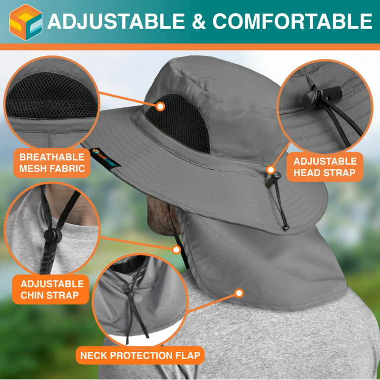 Sun Cube Fishing Hat for Men with UV Sun Protection Wide Brim, Face Cover, Neck Flap - Hiking Safari Outdoor UPF50+