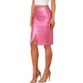 thumbnail image 4 of INSPIRE CHIC Women's Skirt Party High Waist Front Split Shining Bodycon Pencil Midi Skirt XS Pink, 4 of 5
