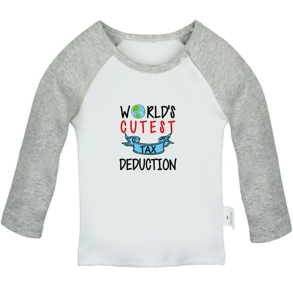 World's Cutest Tax Deduction Funny T shirt For Baby, Newborn Babies T-shirts, Infant Tops, 0-24M Kids Graphic Tees Clothing (Long Gray Raglan T-shirt, 0-6 Months)