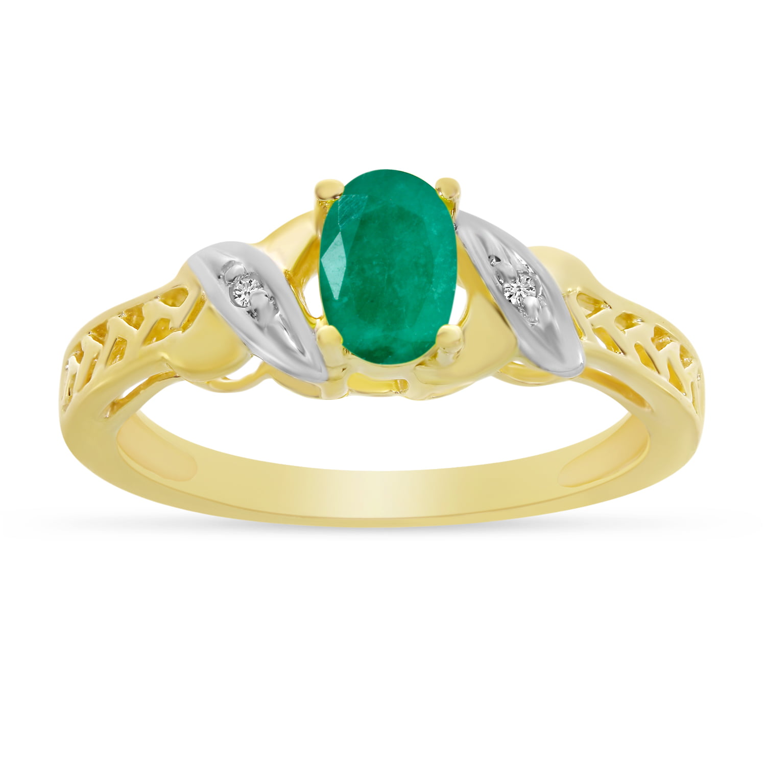0.31 Carat 6 x 4 MM ctw 10k Gold Oval Green Emerald and Diamond Bypass Swirl Cocktail Anniversary Fashion Ring