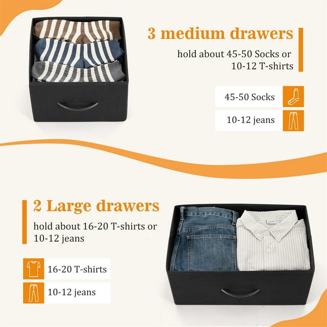 Kadyn Wide Chest of Drawers, Dresser for Bedroom with 5 Drawers, Furniture Storage Tower Unit, Storage Cabinet,Storage Organizer Unit with Fabric Bins for Living Room, Hallway, Black Kadyn Wide Chest of Drawers, Dresser for Bedroom with 5 Drawers, Furniture Storage Tower Unit, Storage Cabinet,Storage Organizer Unit with Fabric Bins for Living Room, Hallway, Black